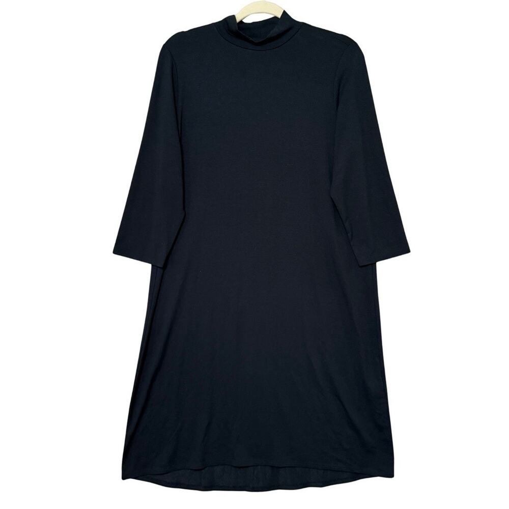J. Jill Wearever Mock Neck Black A-line Dress Size M 3/4 Sleeves Classic NWT